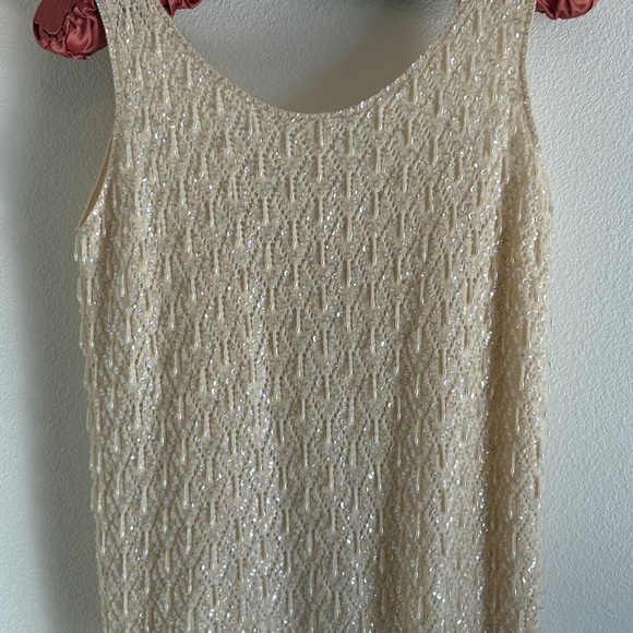Vintage Wool Elegant Cream Sleeveless Lined Top with Sequins and Beads - Picture 5 of 6